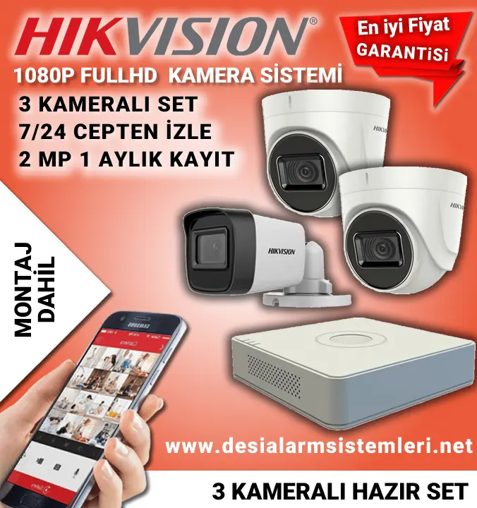 Üçlü Kamera Seti Hikvision Kamera Seti