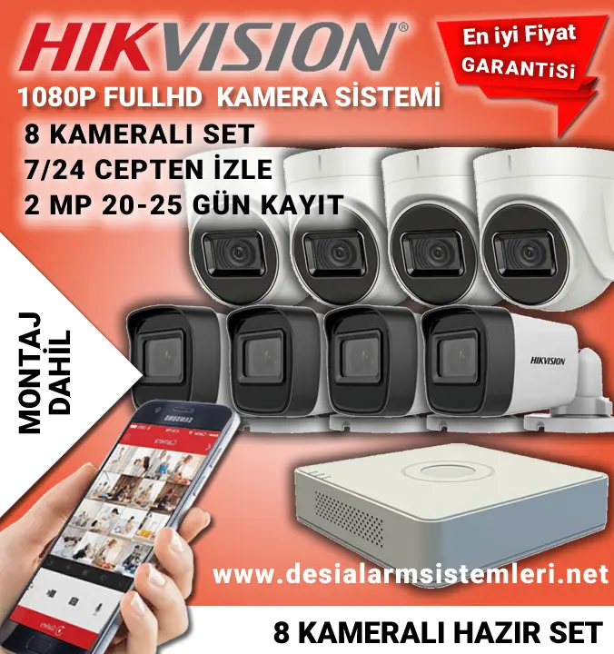 8 Kameralı Hikvision Güvenlik Kamera Seti